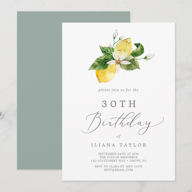 Invitation Jardin de citron moderne 30e anniversaire (Devant / Derrière)