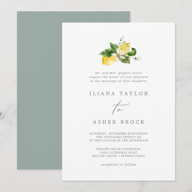 Invitation Jardin de citron moderne Mariage traditionnel (Devant / Derrière)