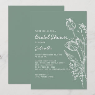 Invitation Jardin de dessin de ligne de tulipe vert sauge pou