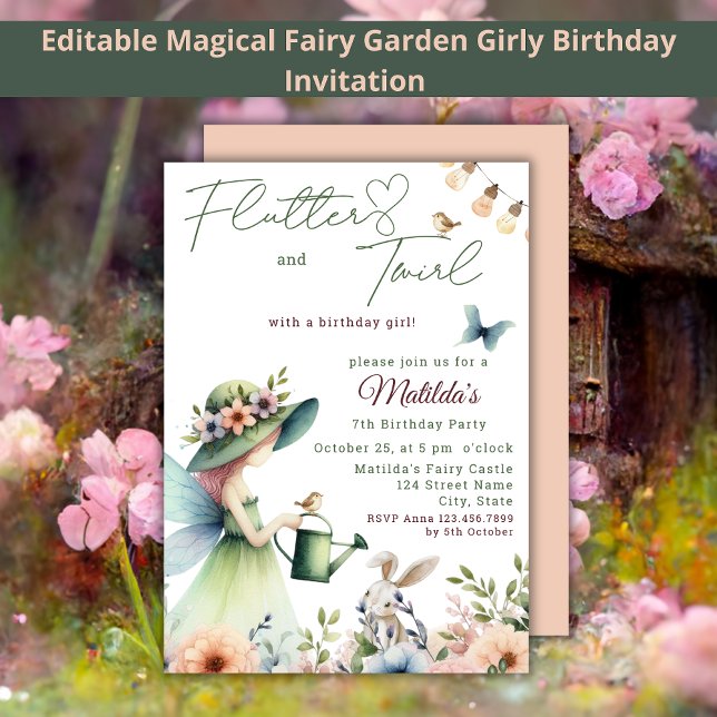 Invitation Jardin de fée magique Aquarelle fille Anniversaire (Créateur téléchargé)