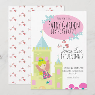 Invitation Jardin de Fées Château Papillons 1er Anniversaire 