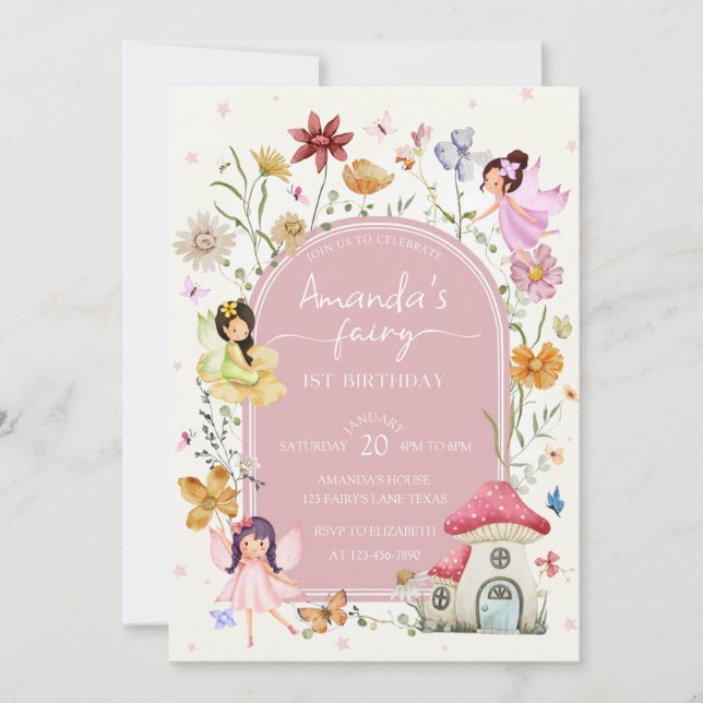 Invitation Jardin de fées enchanté Floral Fille 1er anniversa (Devant)