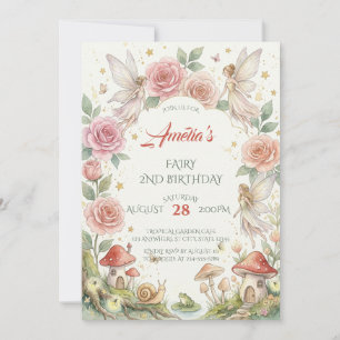 Invitation Jardin de Fées Fantaisiste Fleurs Aquarelle Annive