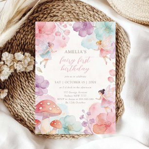 Invitation Jardin de fées floral coloré 1er anniversaire
