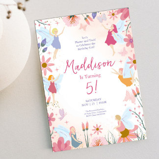 Invitation Jardin de Fées Flutter Floral Anniversaire