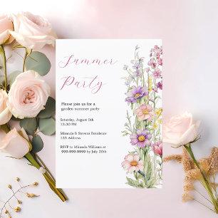 Invitation Jardin de fête d'été fleurs rose violet