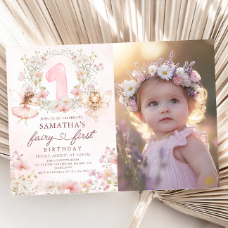 Invitation Jardin de fleurs rose fée premier anniversaire pho