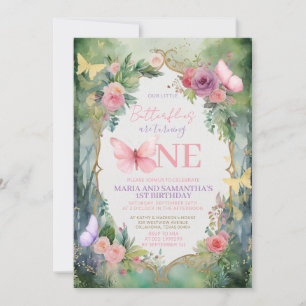 Invitation Jardin de forêt Fête d'anniversaire Papillon Rose