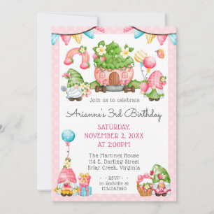 Invitation Jardin de gnomes aux fraises Anniversaire de petit