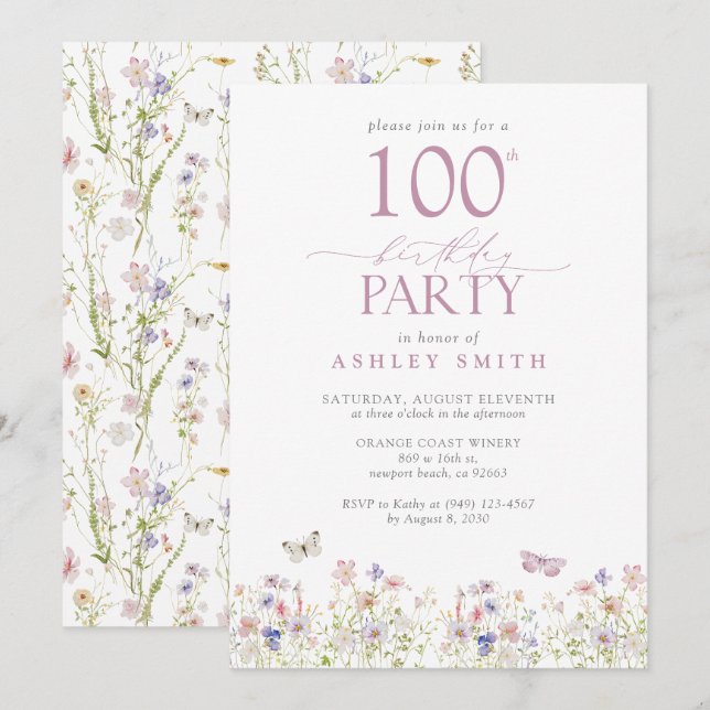 Invitation Jardin de la fête du 100e anniversaire du fleur sa (Devant / Derrière)