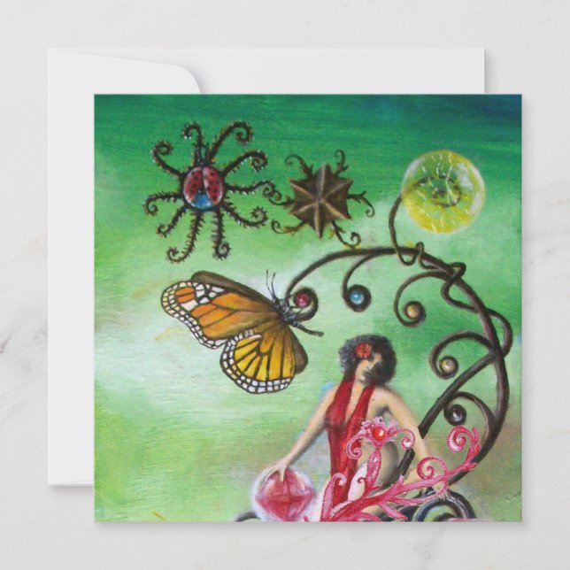 Invitation JARDIN DE LA MELISSA 2, rouge vif, rose vert (Devant)