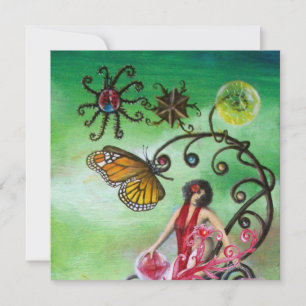 Invitation JARDIN DE LA MELISSA 2, rouge vif, vert rose