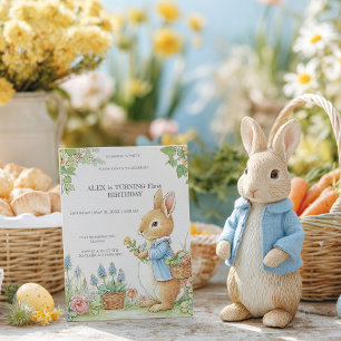 Invitation Jardin de lapin vintage 1er anniversaire