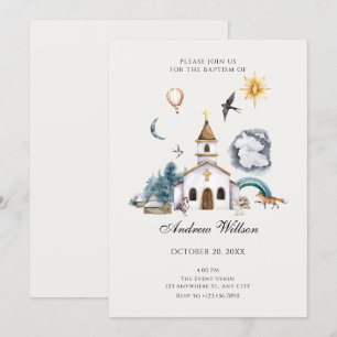 Invitation Jardin de l'église du village baptême