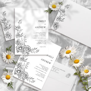 Invitation Jardin de mariage botanique aux marguerites en noi