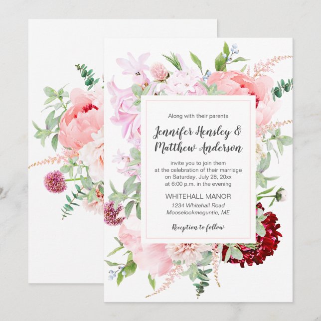 Invitation Jardin de mariage sauvage aquarelle | (Devant / Derrière)