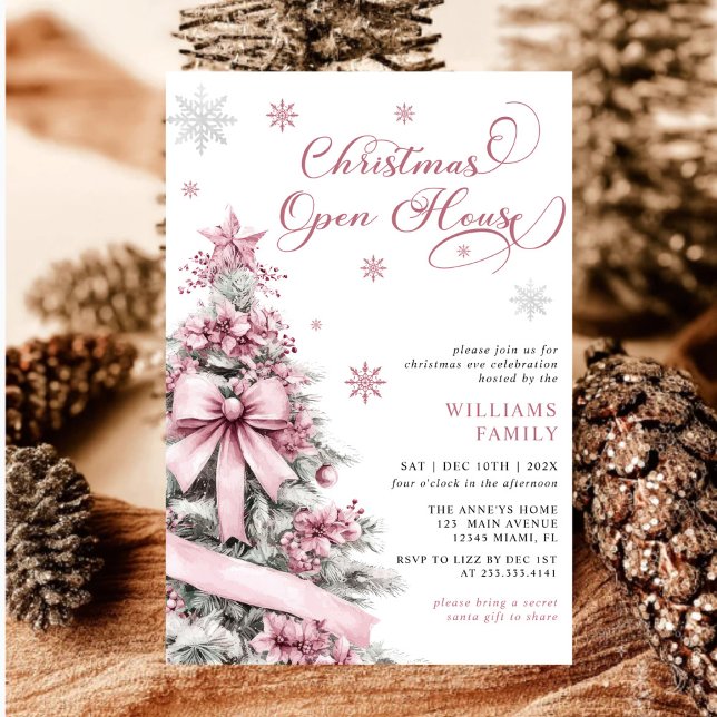Invitation Jardin de Noël rose moderne Open House (Créateur téléchargé)