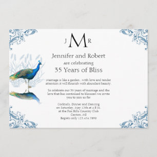 Invitation Jardin de paons pour un anniversaire de mariage bl