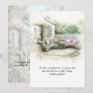 Invitation Jardin de patio rose vert Cadre d'anniversaire