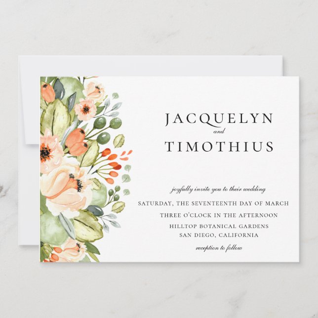 Invitation Jardin de pêche rustique Mariage floral (Devant)