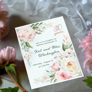 Invitation Jardin de pivoine aquarelle, MARIAGE ANNIVERSAR