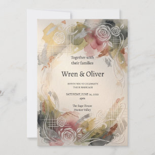 Invitation Jardin de roses à l'aquarelle Mariage Art déco