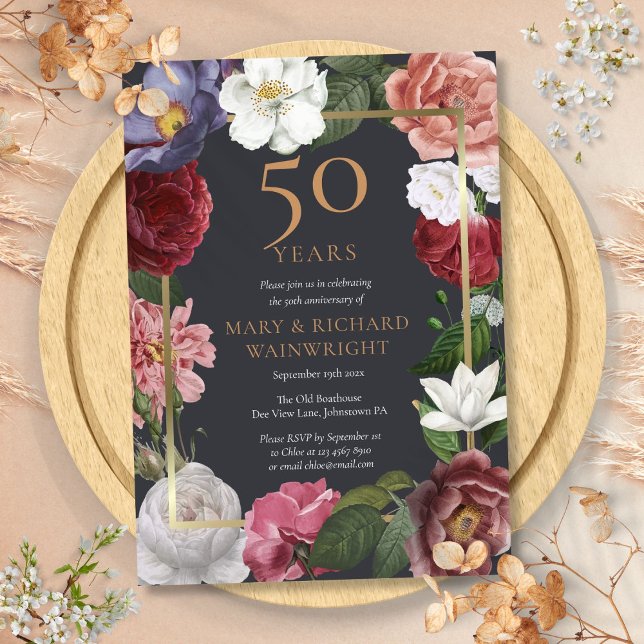 Invitation Jardin de roses pour le 50e anniversaire de mariag (50th Golden Wedding Anniversary Rose Garden Invitation)