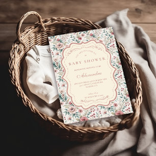 Invitation Jardin de roses Shabby Chic pour Baby Shower