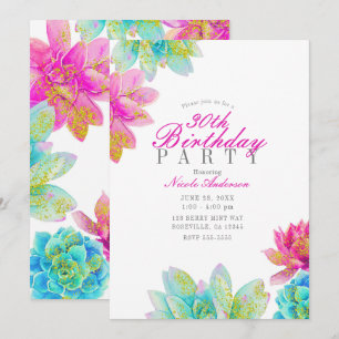 Invitation Jardin de Succulentes Rose Clair Turquoise Fête d'