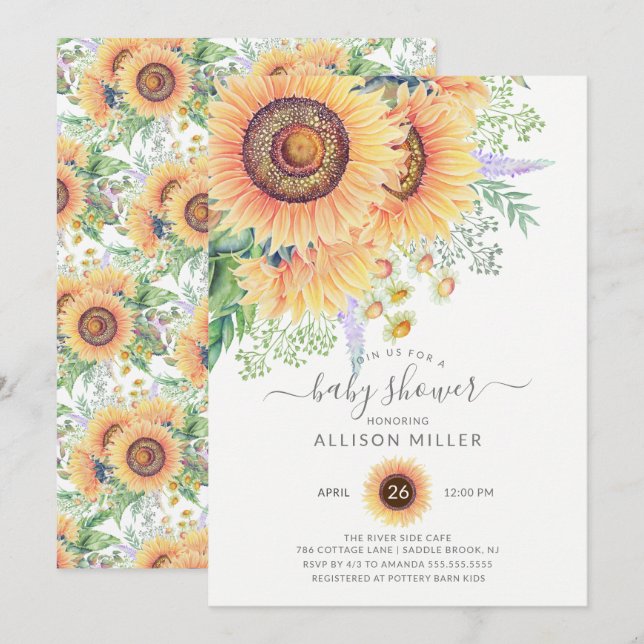 Invitation Jardin de tournesol Baby shower floral (Devant / Derrière)