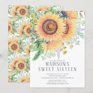 Invitation Jardin de tournesol Floral Sweet sixteen Party
