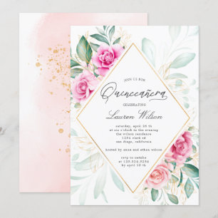 Invitation jardin délicat roses roses rose fleurie Quinceaner
