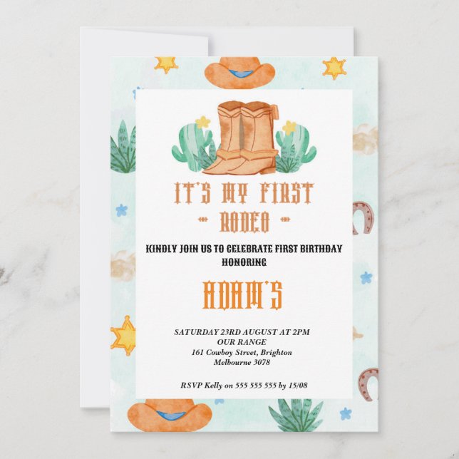 Invitation jardin d'enfants Mon premier rodéo Cowboy (Devant)