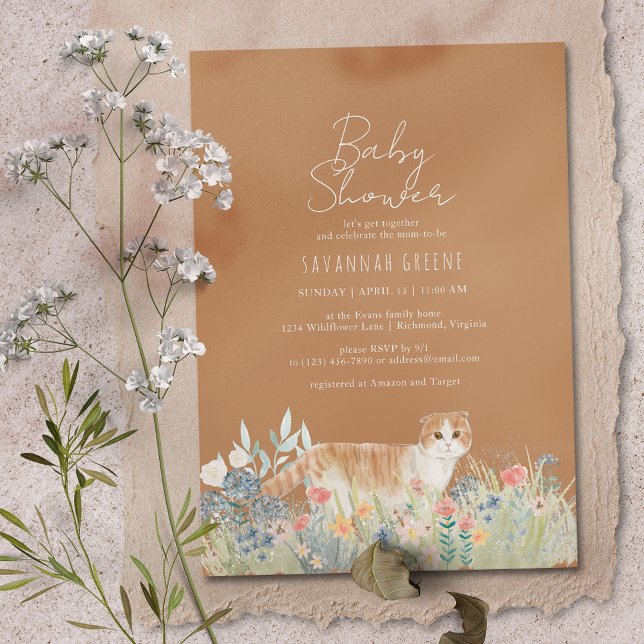 Invitation Jardin des chats | Orange brûlé | Baby shower neut (Créateur téléchargé)