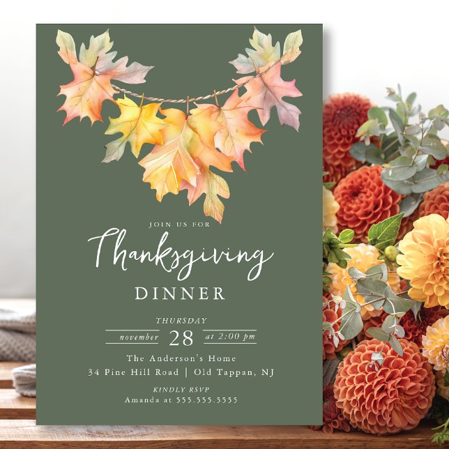 Invitation Jardin des feuilles moderne Thankesgiving (Créateur téléchargé)