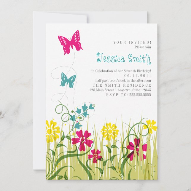 Invitation Jardin des papillons aux couleurs vives (Devant)