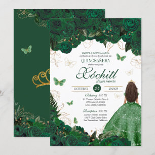 Invitation Jardin des papillons enchanté Quinceanera émeraude