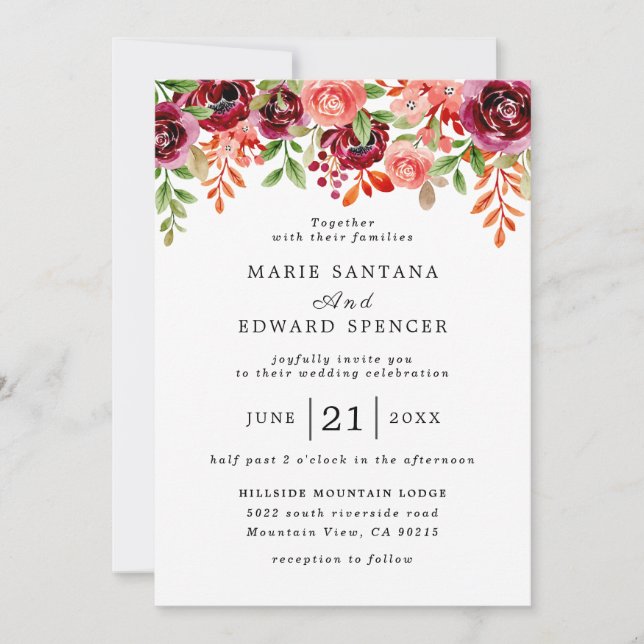 Invitation Jardin d'été Aquarelle Mariage floral (Devant)