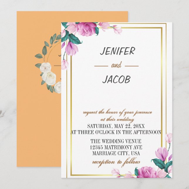 Invitation Jardin d'été Aquarelle Mariage floral (Devant / Derrière)