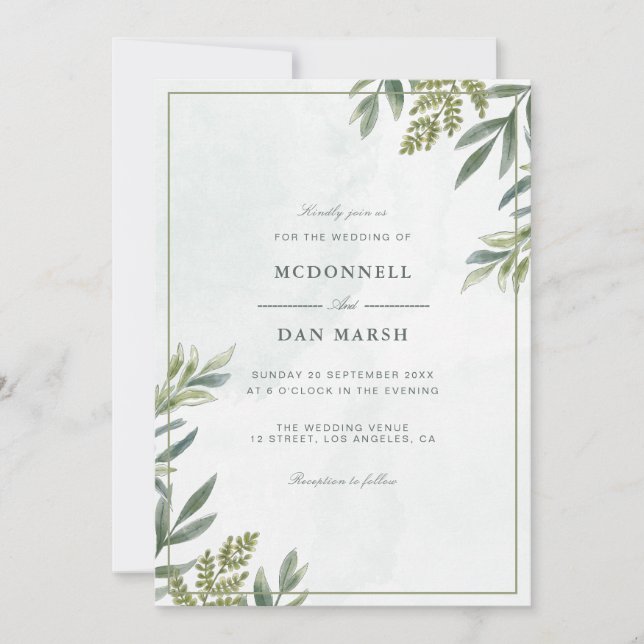 Invitation Jardin d'été Aquarelle Mariage floral (Devant)
