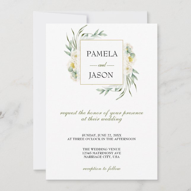 Invitation Jardin d'été Aquarelle mariage floral (Devant)