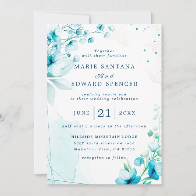 Invitation Jardin d'été Aquarelle Mariage floral (Devant)
