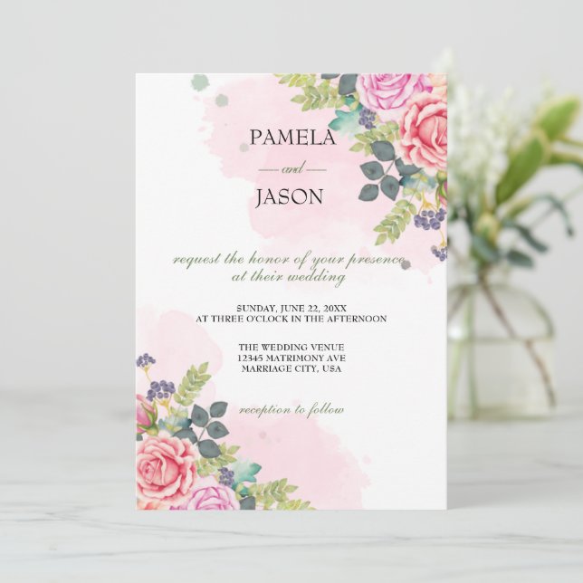 Invitation Jardin d'été Aquarelle mariage floral (Debout devant)