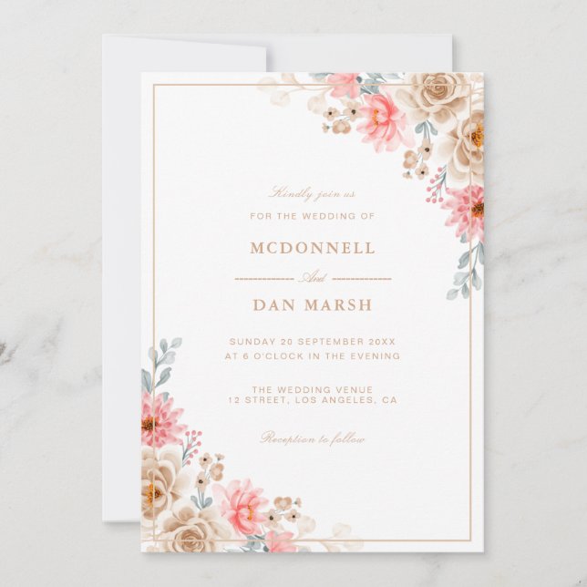 Invitation Jardin d'été Aquarelle Mariage floral (Devant)