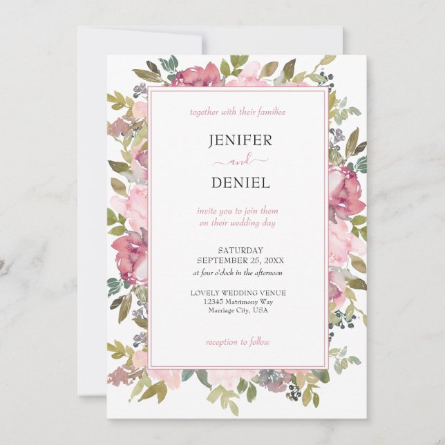 Invitation Jardin d'été Aquarelle Mariage floral (Devant)