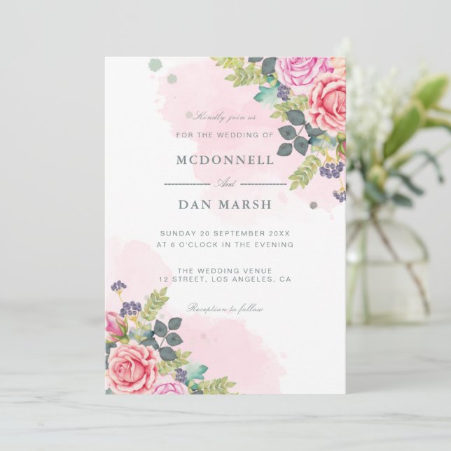 Invitation Jardin d'été Aquarelle Mariage floral (Debout devant)