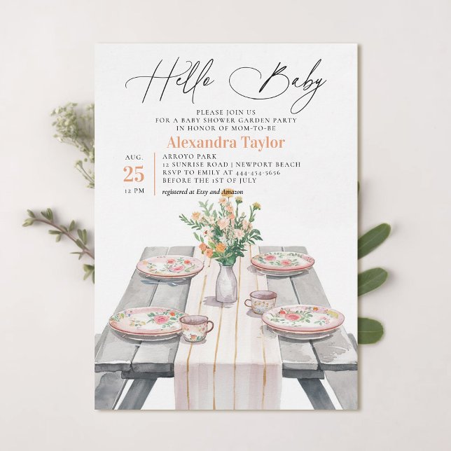 Invitation Jardin d'été Fleurs sauvages chic Baby shower neut (garden party baby shower invitation summer watercolor painted neutral modern elegant wildflowers)