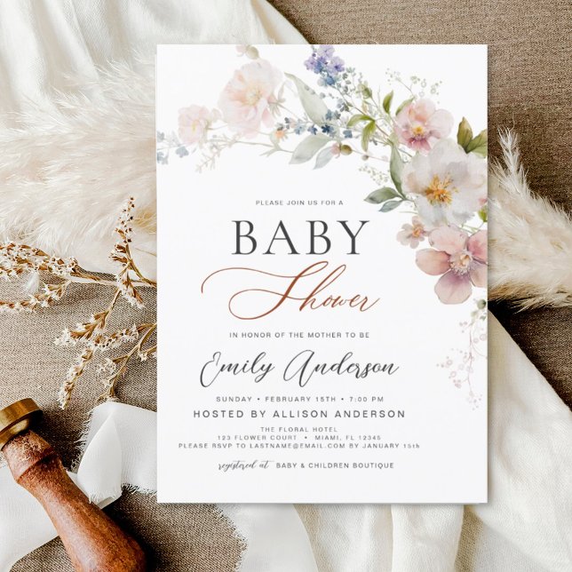 Invitation Jardin du Baby shower Fleur sauvage Boho (Créateur téléchargé)