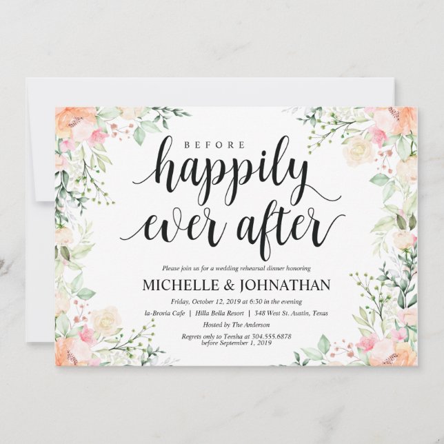 Invitation Jardin Élégance Mariage Répétition Dîner Invitatio (Devant)