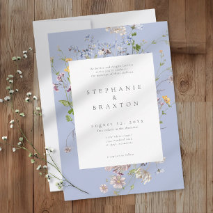 Invitation Jardin Élégant de Fleurs Sauvages Bleues pour Mari
